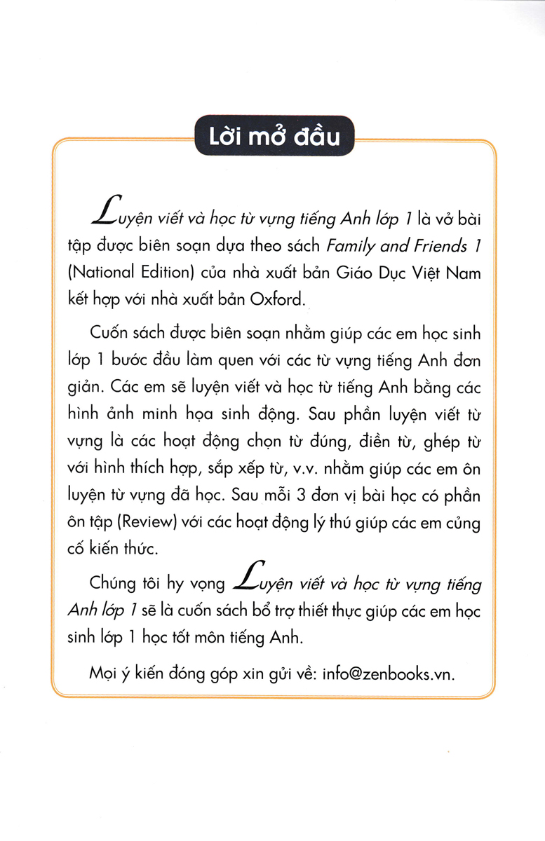 Luyện Viết Và Học Từ Vựng Tiếng Anh Lớp 1 - National Edition _ZEN