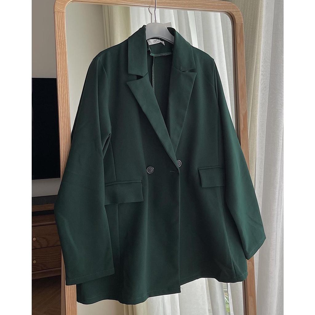 Áo blazer dài tay tông xanh lá đậm pháp lạ mắt form áo siêu to Áo blazer Dày dặn dáng rộng