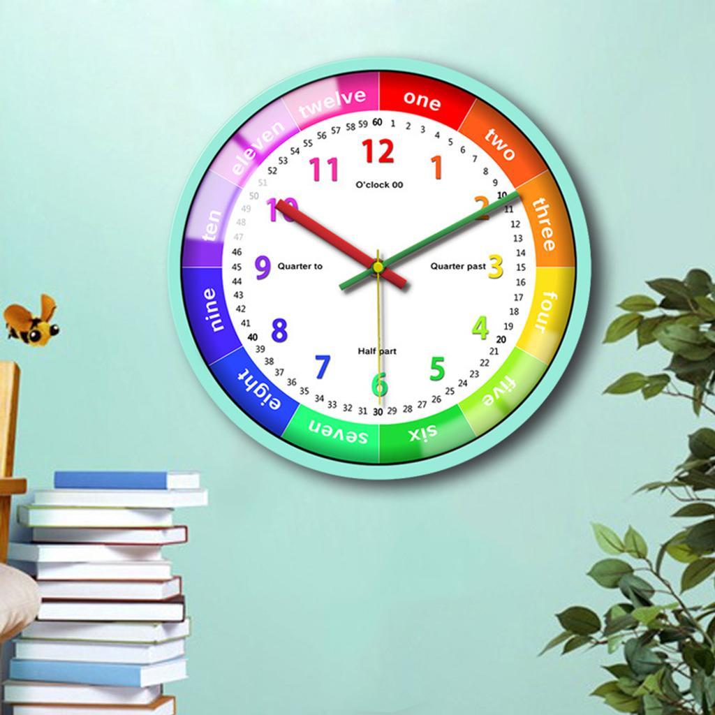 12'' Colorful Wall Clock Kids School Classroom Telling Time Black Frame A