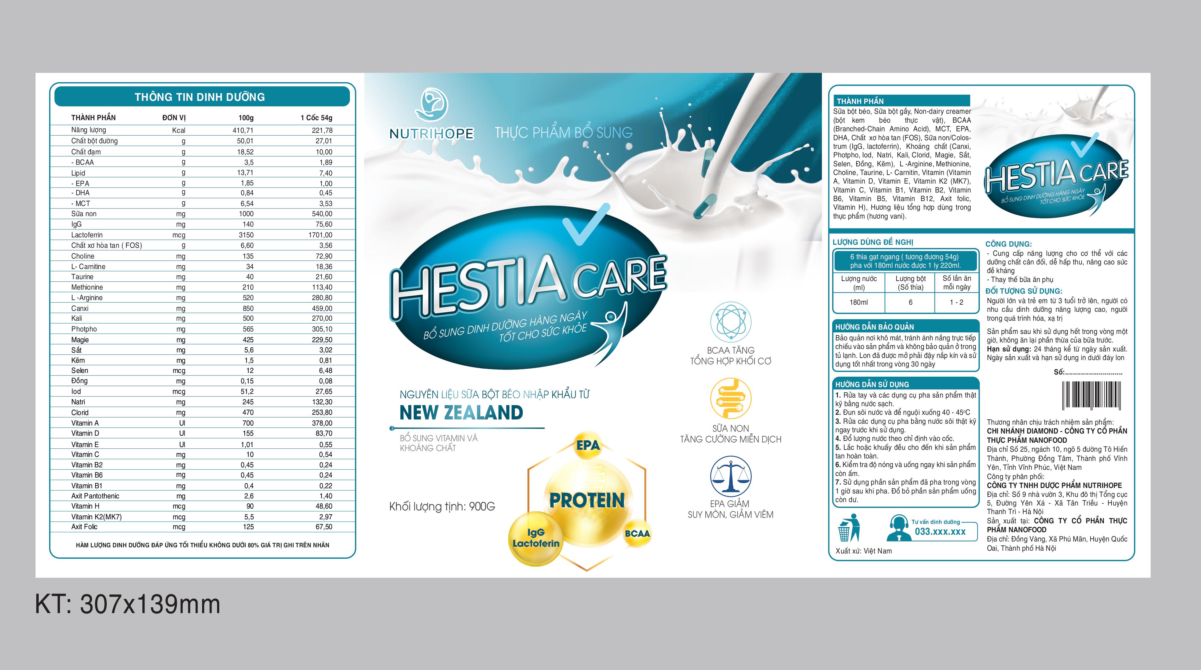 Sữa Hestia Care 900g tốt cho bệnh nhân ung thư, tăng cường sức khỏe trước và sau phẫu thuật, người xạ trị, hóa trị