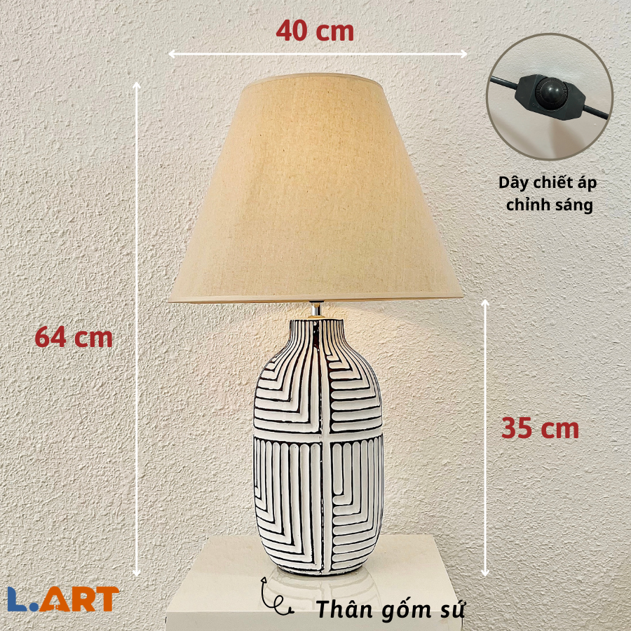 Đèn bàn gốm sứ màu trắng size lớn trang trí phòng khách DS1998B