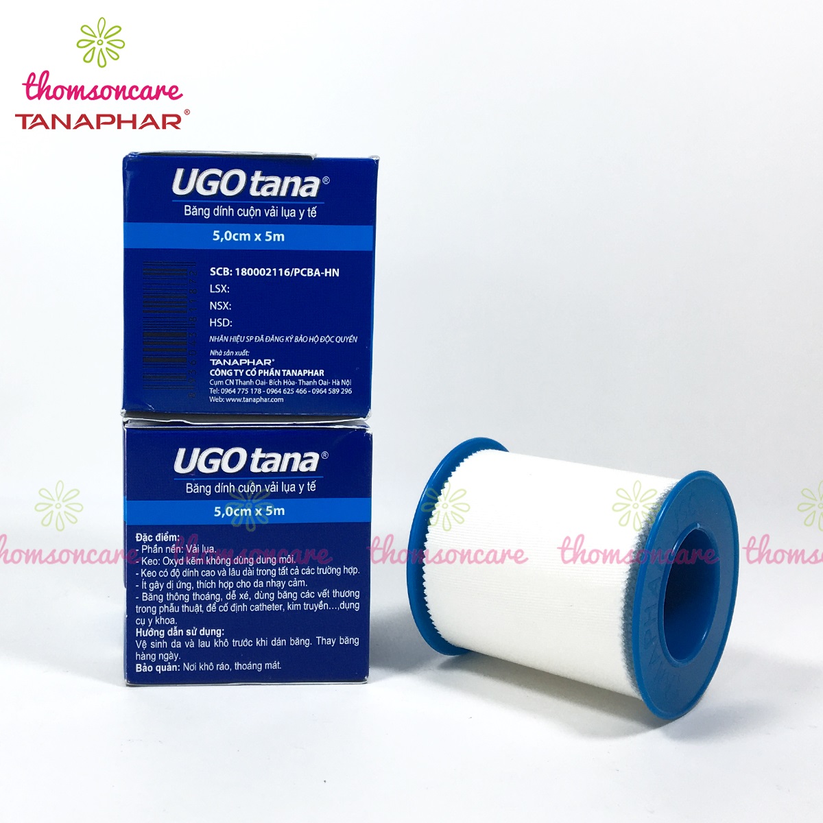 Băng dính vải y tế Ugotana 5cm x 5m - Lụa mềm, độ dính cao, thấm hút hiệu quả dùng sơ cứu vết thương