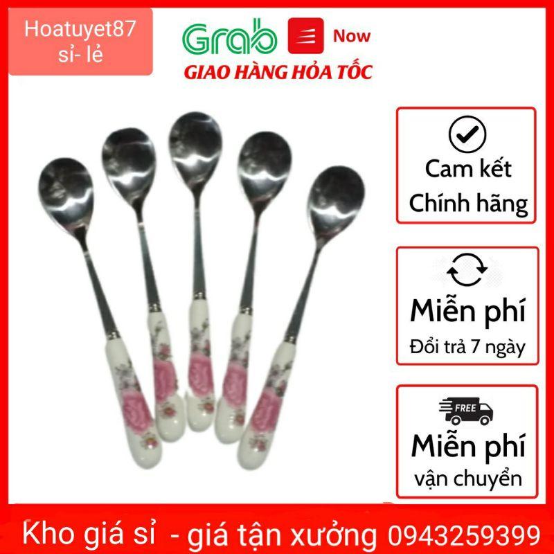 THÌA, DĨA INOX UỐNG TRÀ, ĂN HOA QUẢ CÁN SỨ HOA VĂN, CÁN SỨ