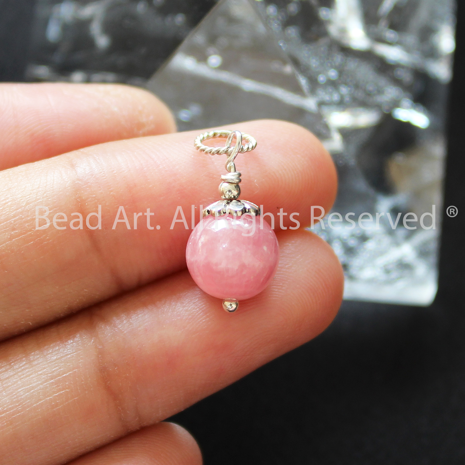 Mặt Dây Chuyền Đá Đào Hoa Tự Nhiên Màu Hồng, Rhodochrosite Loại AA Và Bạc 925, Trang Sức Phong Thuỷ, Mệnh Hoả, Thổ - Bead Art