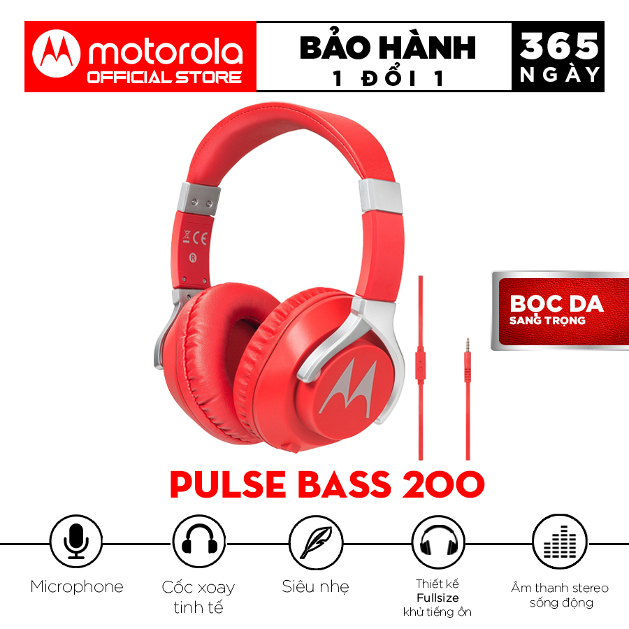 Tai Nghe Chụp Tai Motorola Pulse Bass 200 Wired - Hàng Chính Hãng