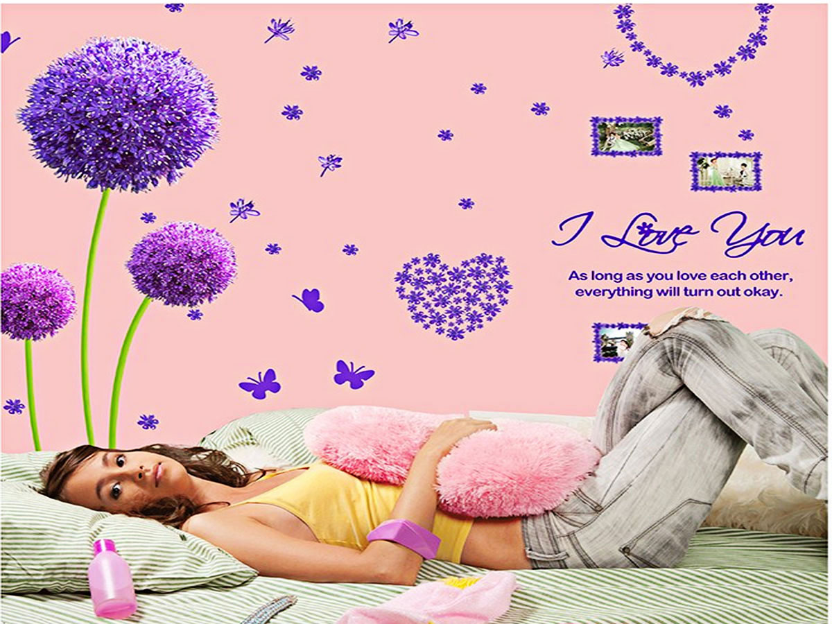 Decal dán tường hoa tú cầu tím bông to