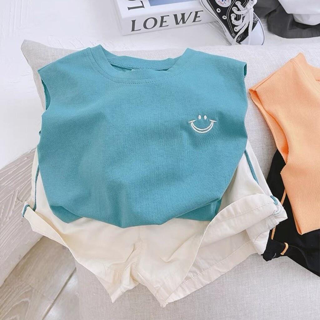 Đồ bộ bé trai, bộ sát nách Thêu Miệng Cười phối quần chạy viền cho bé từ 8-28kg - SUMO KIDS