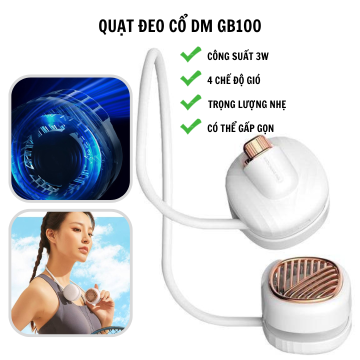 Quạt đeo cổ mini Sothing DEM GB100 4 tốc độ gió, pin dùng tới 6h, có thể gấp gọn- Hàng chính hãng