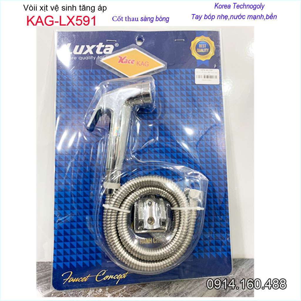 Vòi xịt vệ sinh KAG-LX591 đầu trơn, Dây xịt inox bóng thân tròn xịt mạnh tia nước thẳng thiết kế tuyệt đẹp sử dụng siêu bền