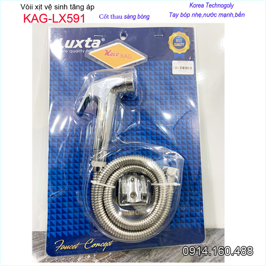 Vòi xịt vệ sinh KAG-LX591 đầu trơn, Dây xịt inox bóng thân tròn xịt mạnh tia nước thẳng thiết kế tuyệt đẹp sử dụng siêu bền