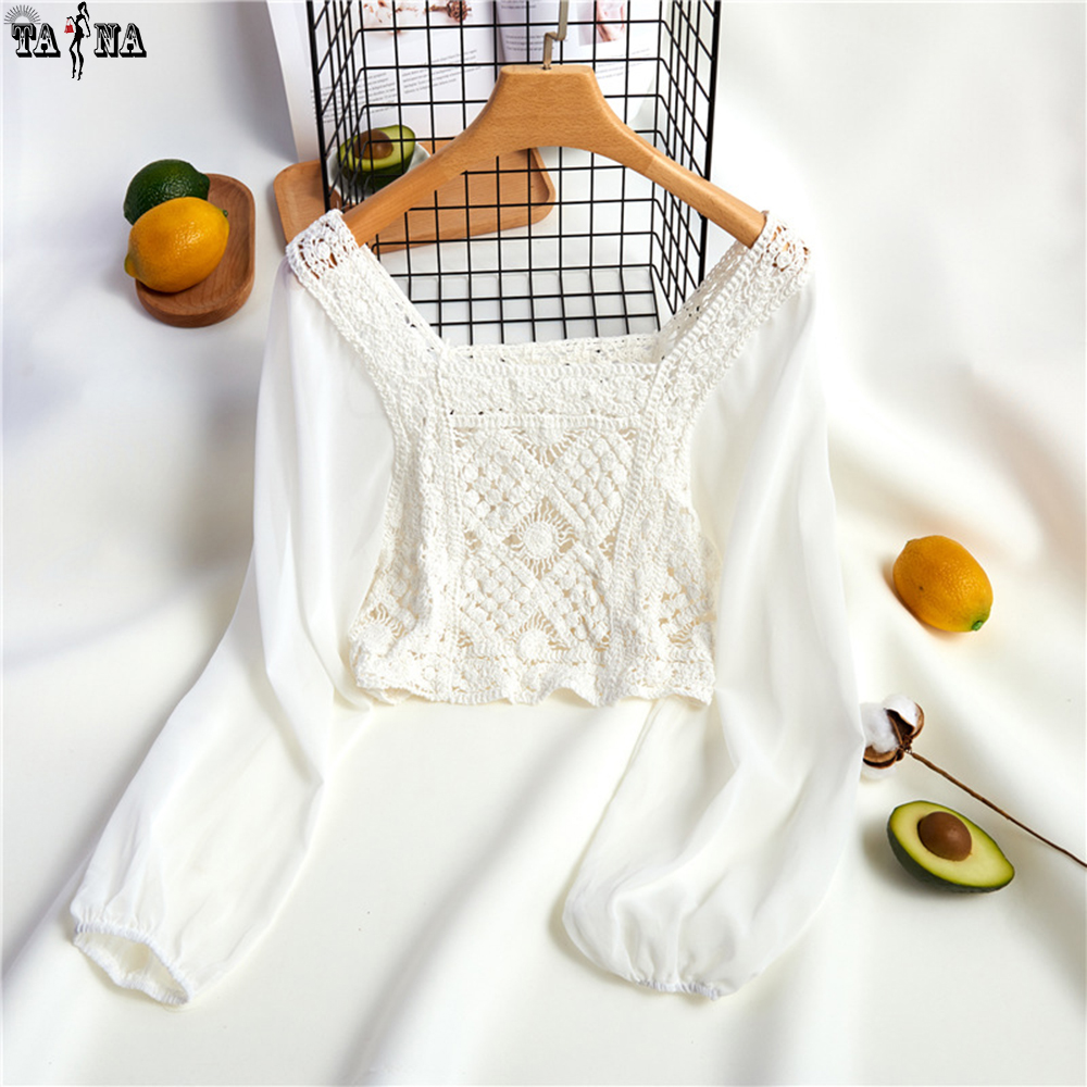 Áo crop top dệt kim tay dài voan mỏng kiểu dáng thời trang trẻ trung