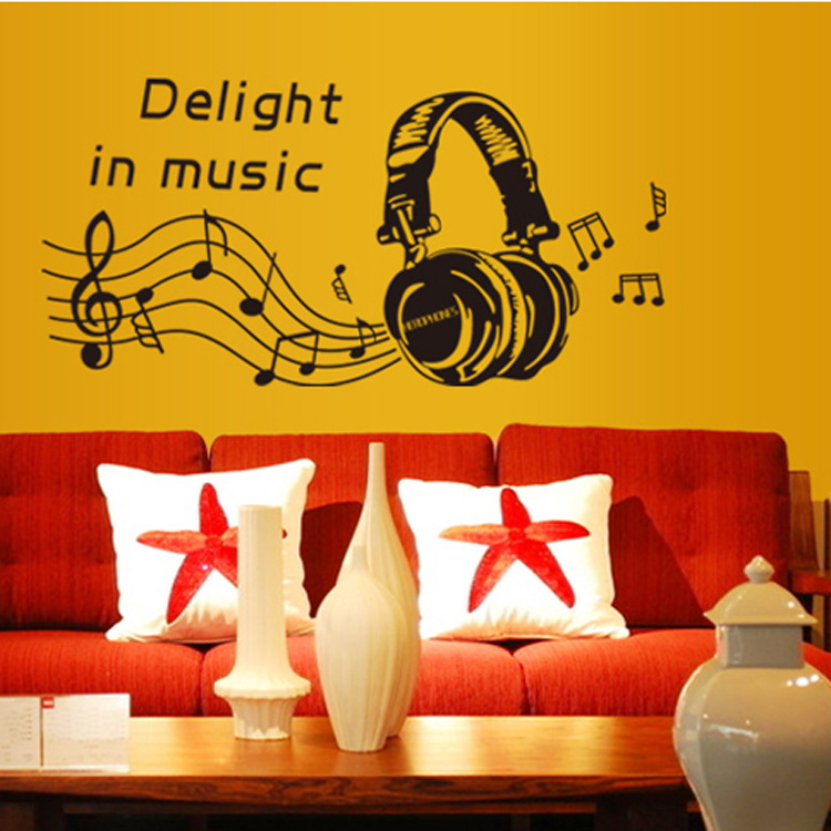 Decal dán tường âm nhạc Delight in music trang trí phòng sang trọng