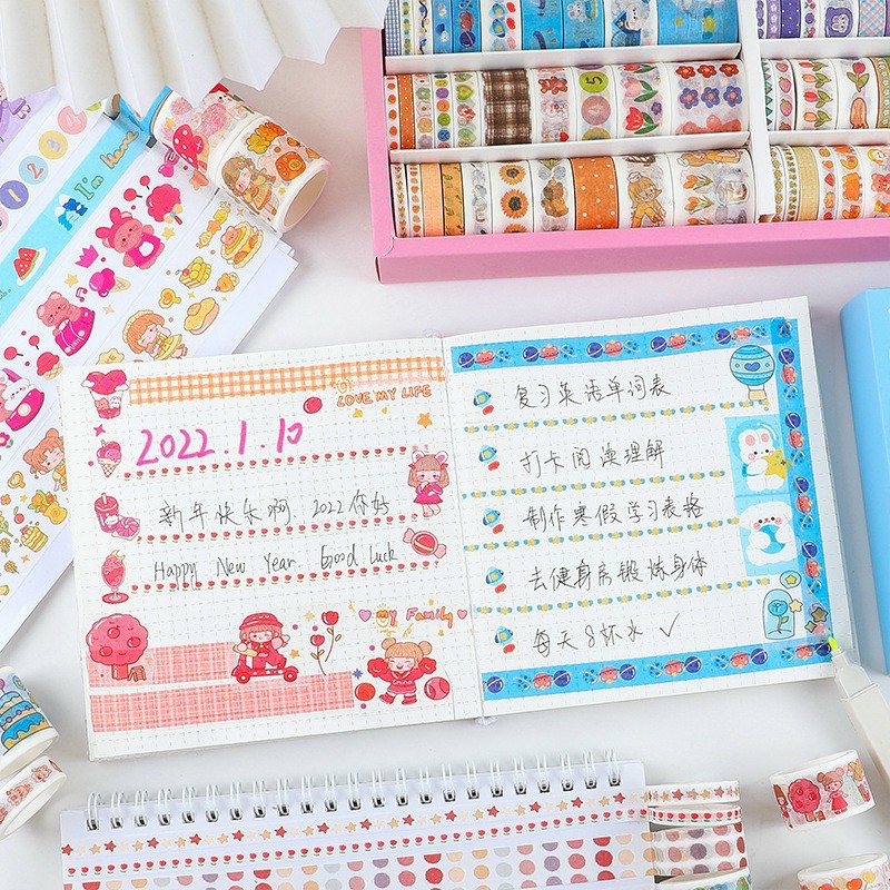 Washi Tape Trang Trí Sổ Nhiều Họa Tiết Siêu Cute - Băng Keo Washi Cute - Băng Dán Washi Dễ Thương (1 cuộn)