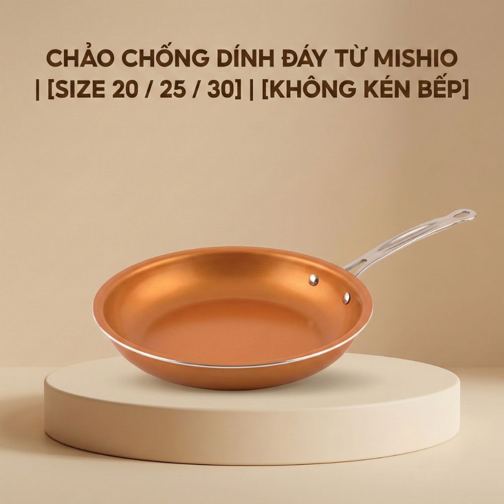 Chảo Chống Dính Đáy Từ Mishio (Size 20, 25, 30cm) MK430 MK431 MK432 - Chống Dính Gốm Cao Cấp, An Toàn Sức Khỏe, Dùng Cho Mọi Loại Bếp - hàng chính hãng