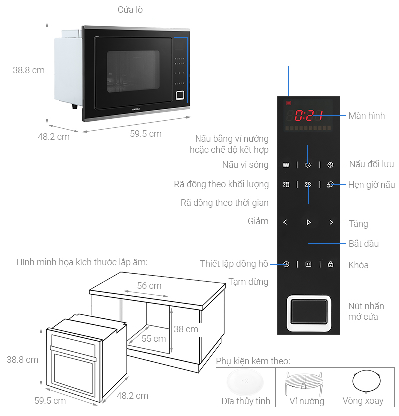 Lò vi sóng kết hợp nướng âm tủ Hafele HM-B38C 538.01.111 - Hàng Chính Hãng