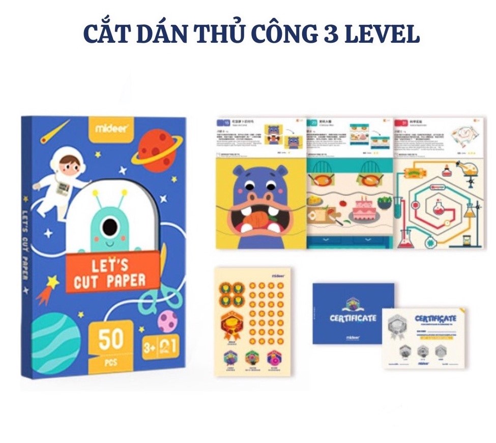 Đồ Chơi Cắt Giấy Thủ Công Tạo Hình Sáng Tạo 03 Cấp Độ - Mideer Lets Cut Paper cho Bé 3 4 5 Tuổi