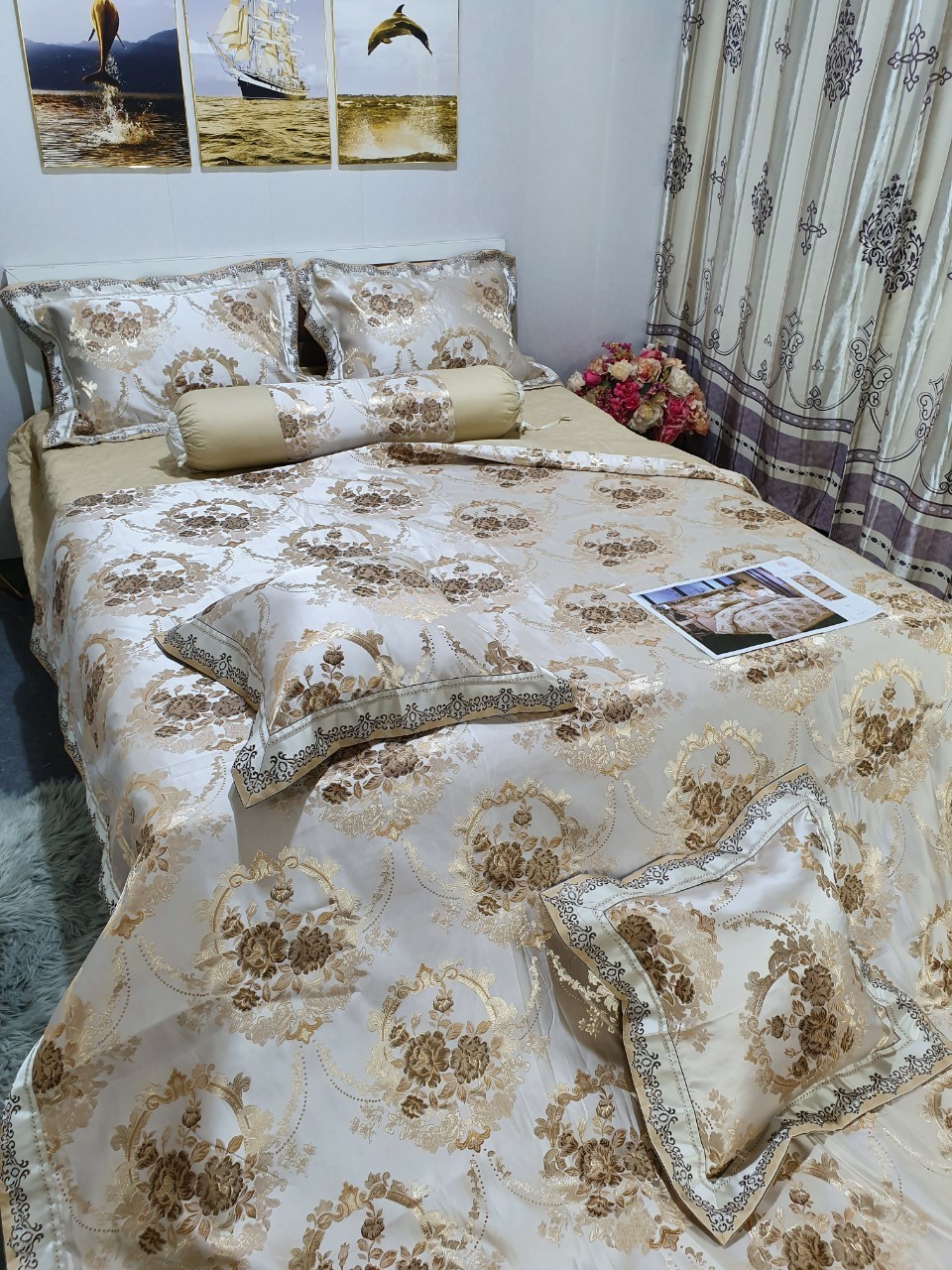BỘ CHĂN GA GỐI 7 MÓN GẤM LỤA HOÀNG GIA CAO CẤP