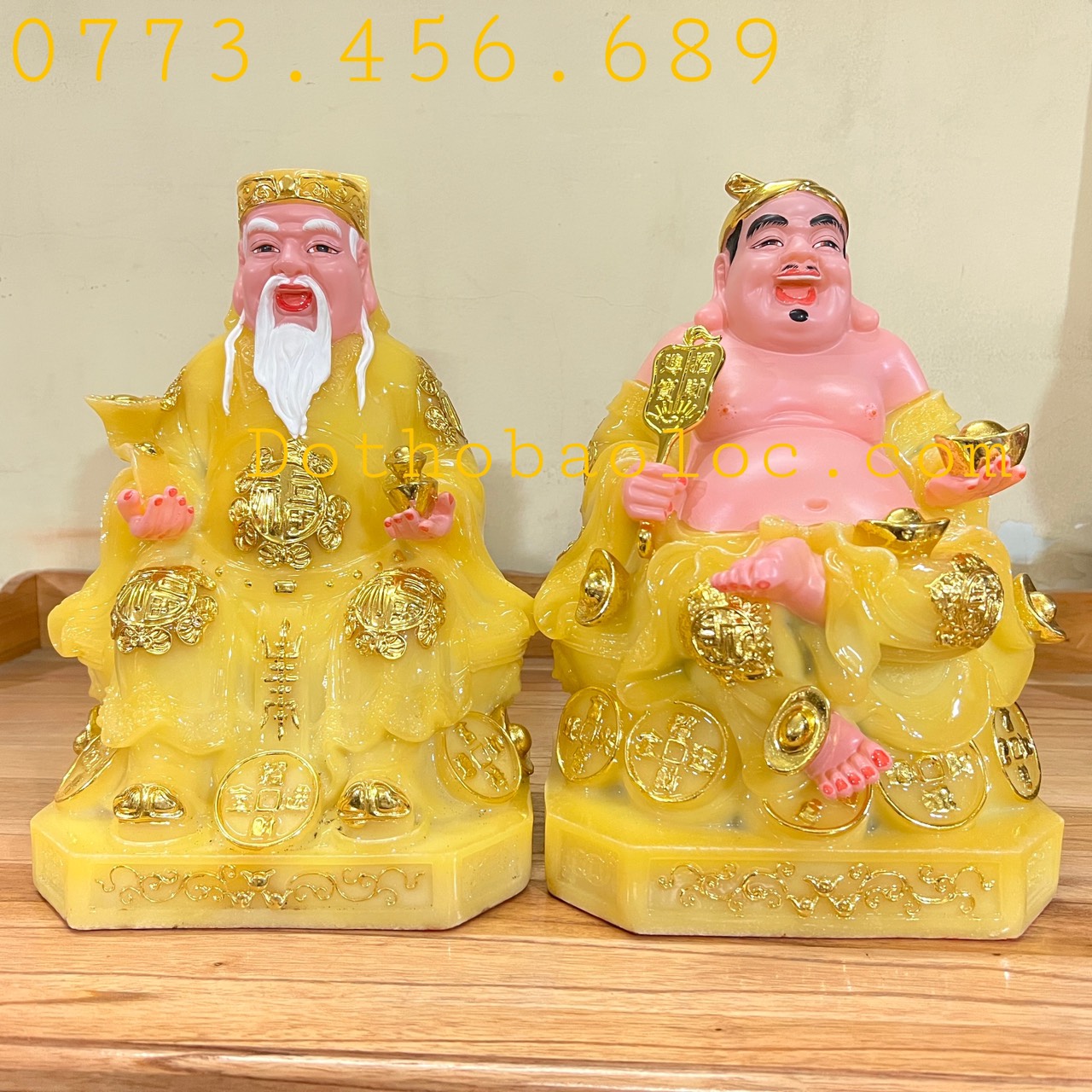 Tượng Thần Tài Thổ Địa bằng đá cao cấp nhập khẩu màu vàng cao 30cm