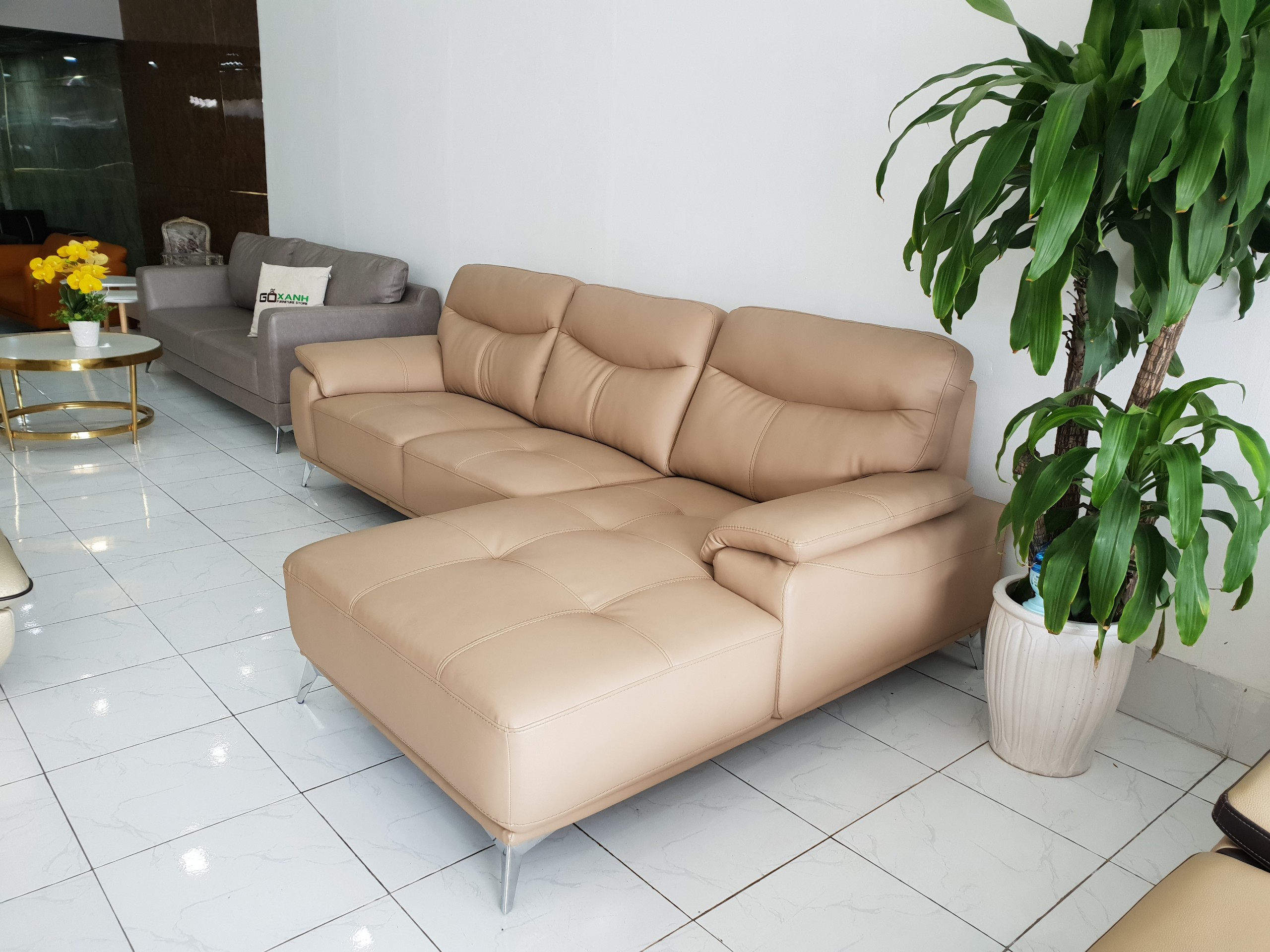 Bộ Ghế Salon Da Cao Cấp _ Sofa Phòng Khách _ Màu Kem _ Size 2700 x 1700