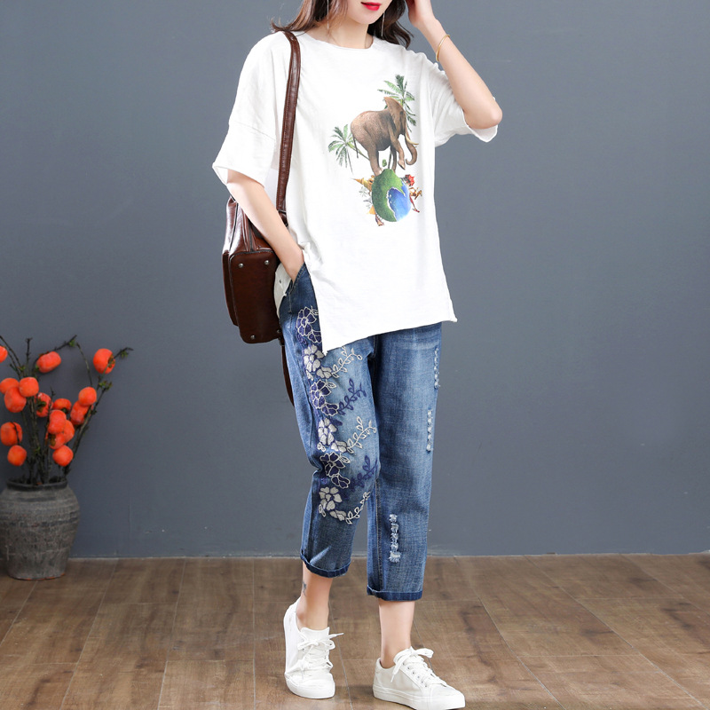 Quần jean bò baggy thêu hoa dây dễ thương QB35
