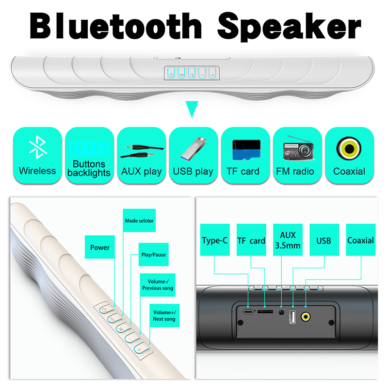 Loa Nghe Nhạc Bluetooth 5.0 BS-21 Soundbar Không Dây Thiết Kế Dạng Sóng Công Suất Lớn 20W Dùng Cho Tivi, Máy Tính Có Điều Khiển Từ Xa - Màu Đen