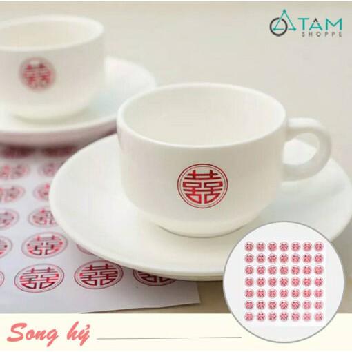 Set 196 tem dán chữ Hỷ nền trong suốt tròn ĐK2cm