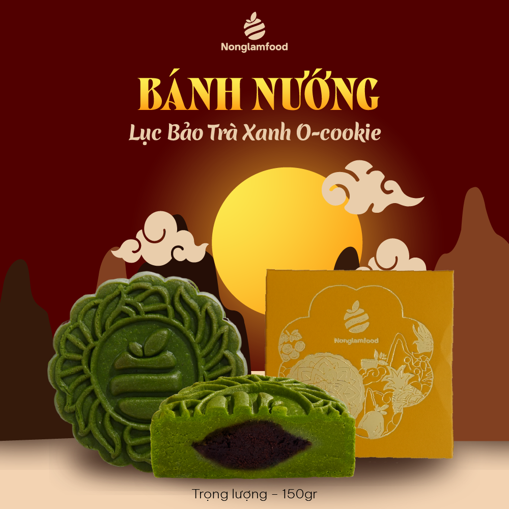 Bánh trung thu ăn kiêng, ít ngọt Lục Bảo Trà Xanh O-cookie 150g (Không trứng)  Nonglamfood |Quà tặng healthy ý nghĩa