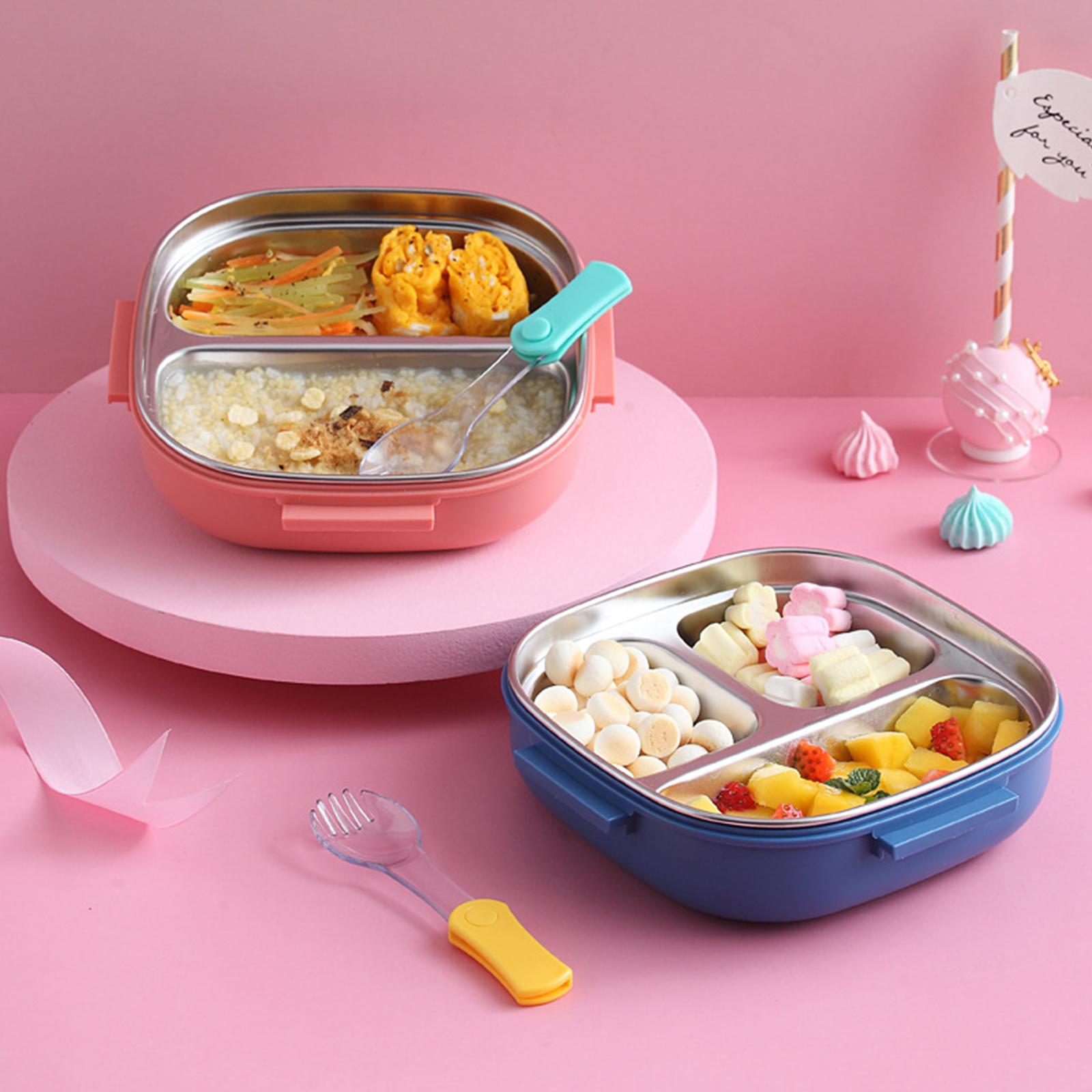 Hộp Cơm Bento Có Nĩa 3 Ngăn Phong Cách Nhật Bản Bằng Thép Không Gỉ Chống Rò Rỉ