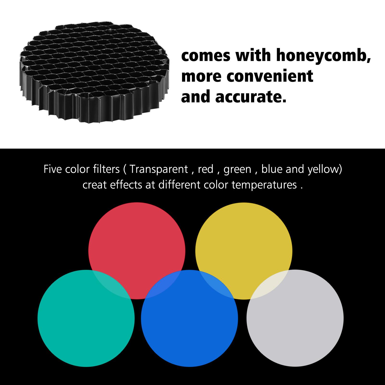 Bộ lọc màu Hợp kim nhôm cho Bowens Mount studio nhấp nháy Monolight hình nón với lưới tổ ong 5 cái