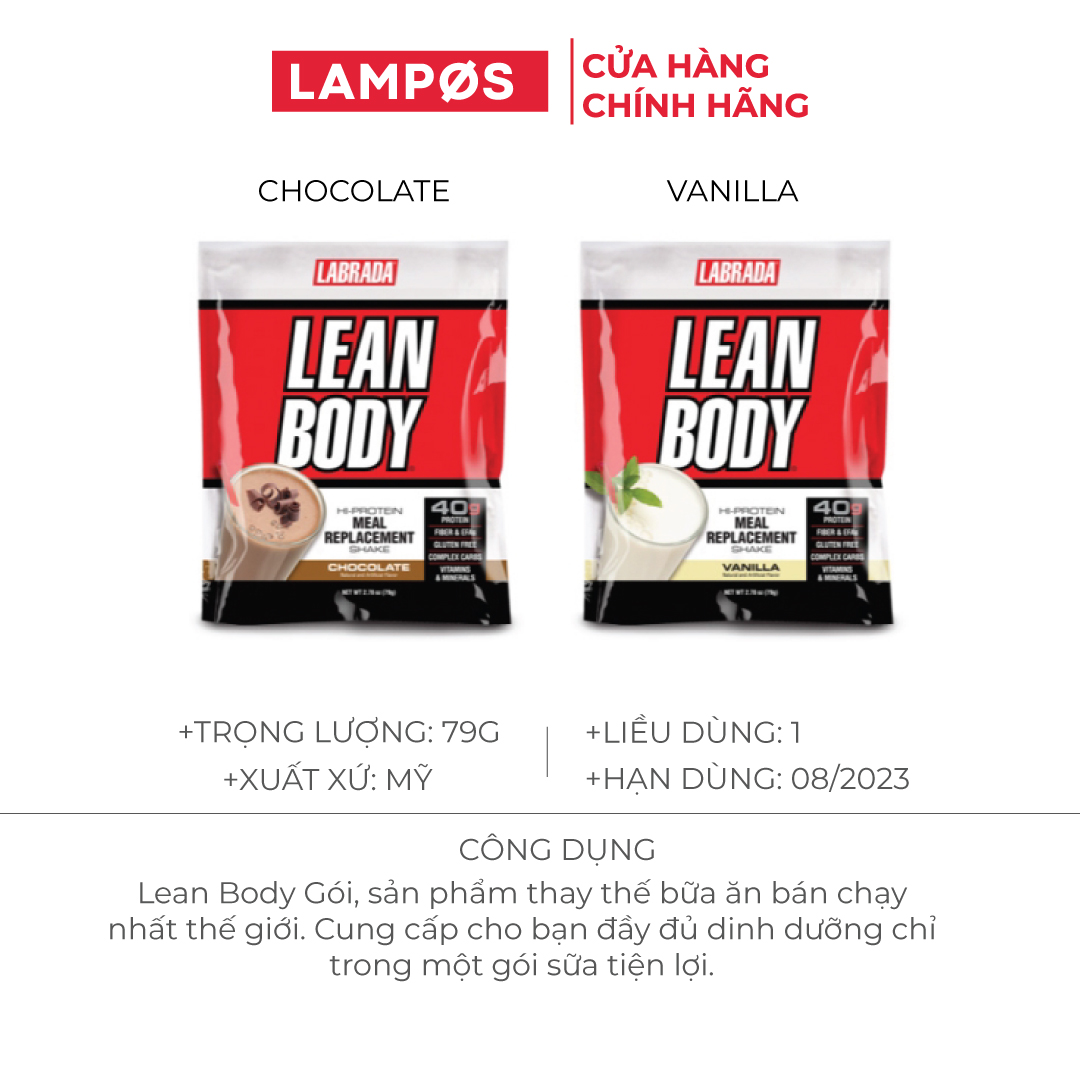 Labrada Lean Body (1 gói ), Sữa Thay Thế Bữa Ăn, 40g Protein, 8G Chất Béo Tốt & Chất Xơ, 22 Vitamin và Khoáng Chất