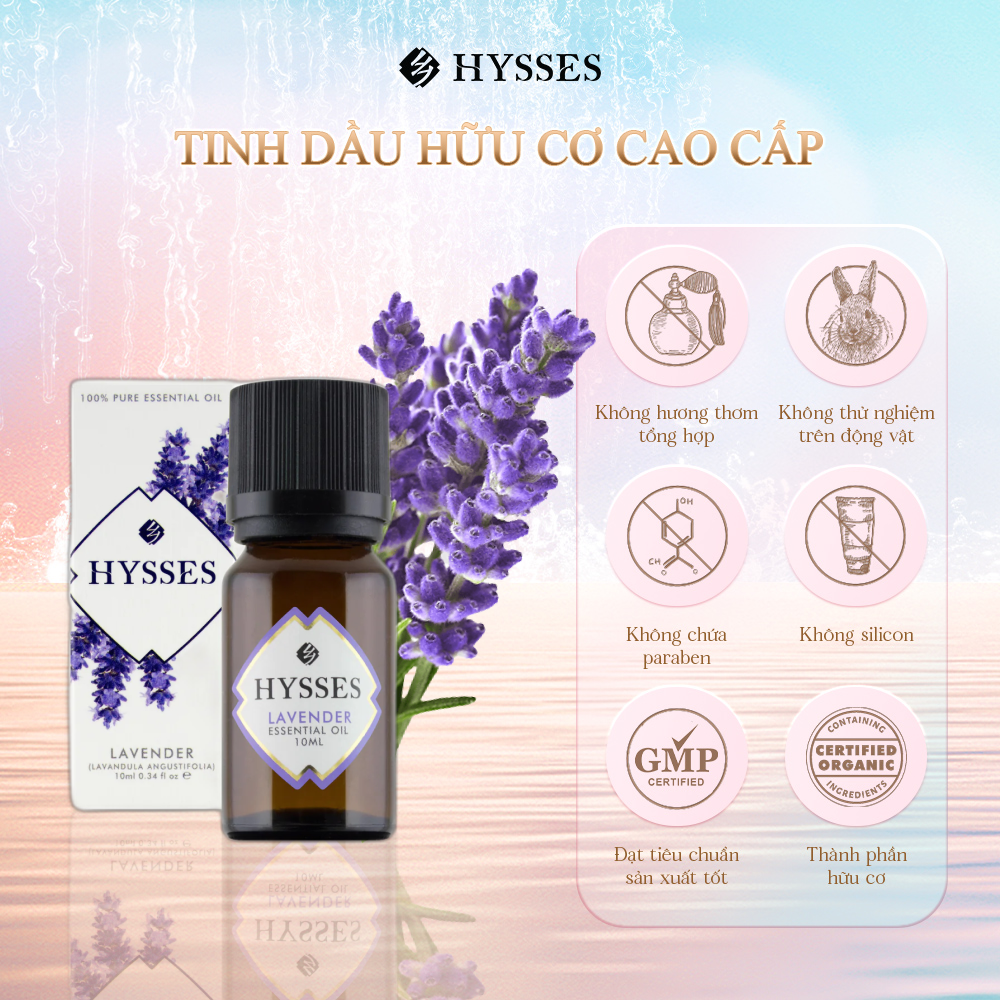 Tinh Dầu Oải Hương Hữu Cơ Tự Nhiên Cao Cấp Hysses Lavender Essential Oil Hương Dễ Chịu, Giảm Căng Thẳng, Hỗ Trợ Chứng Mất Ngủ, Khó Ngủ, Ngủ Không Sâu