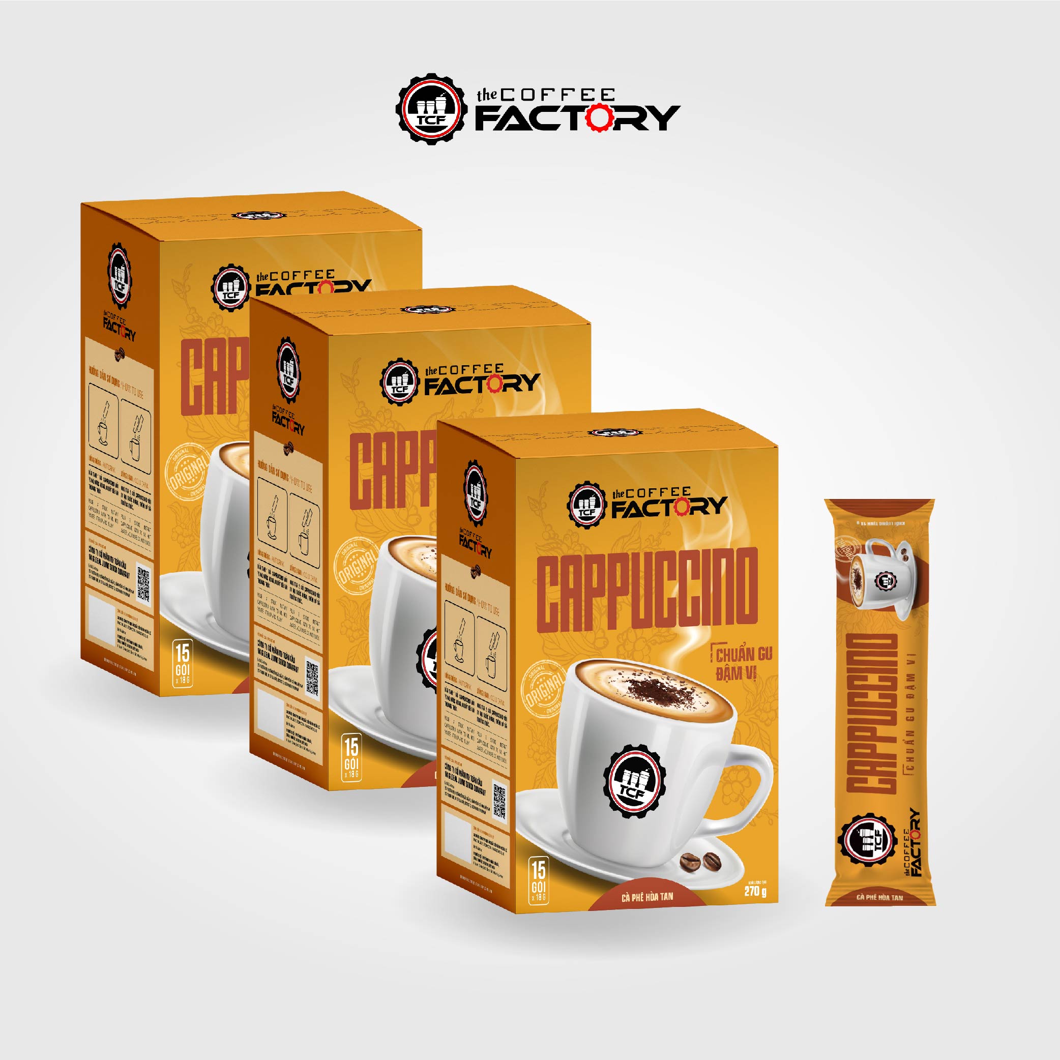 Combo 3 hộp cà phê Cappuccino hòa tan The Coffee Factory (Hộp 15 gói x 18g)