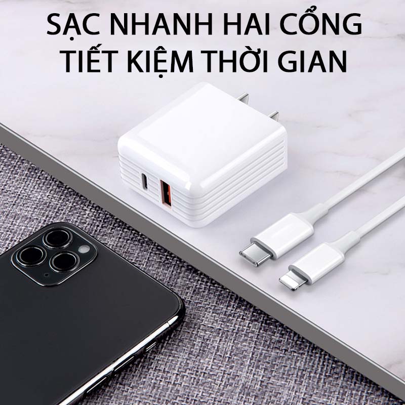 Củ Sạc Nhanh 25W Quick Charger QC3.0 + PD Hai Cổng USB Type C Màu Trắng Hỗ Trợ Sạc Nhanh Cho Cho Điện Thoại Iphone Android Phụ Kiện Tai Nghe Bluetooth Cáp Sạc Pin Dự Phòng Công Nghệ Mới Chống Cháy Nổ Bảo Vệ Pin