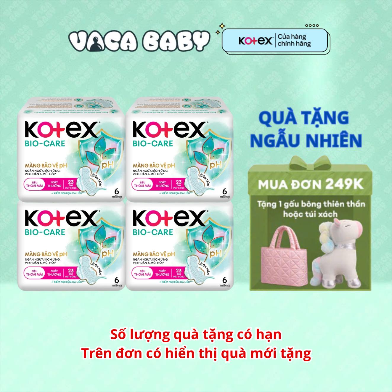 Combo 4 Gói Băng vệ sinh Kotex Biocare Ban Ngày Mặt bông siêu mỏng có cánh 23cm 6 miếng