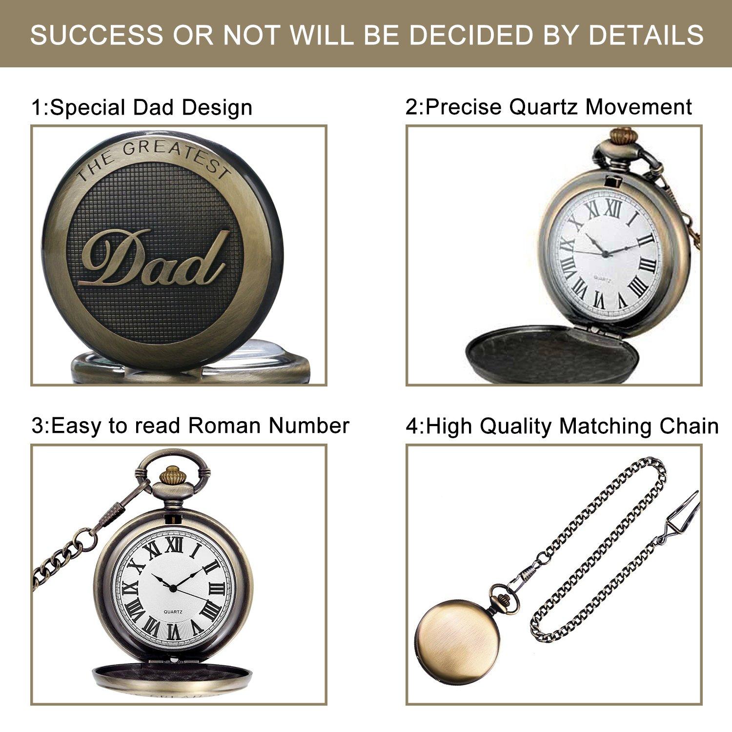 Pocket Watch for Men, Quartz Pocket Watch với chuỗi nam, mặt dây chuyền đồng hồ với chữ số La Mã cho cha/quà tặng sinh nhật ông nội retro cho người cha ban ngày