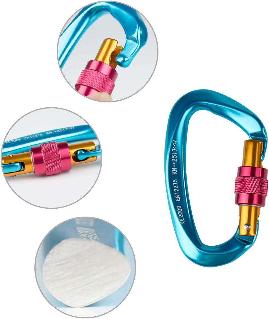 2 Móc Đa Năng Leo Núi Móc Đa Năng Bằng Nhôm Có Nắp Vặn, Hình Chữ D, Lý Tưởng Cho Leo Núi, Đi Bộ Đường Dài, Cứu Hộ, Cắm Trại Và Câu Cá