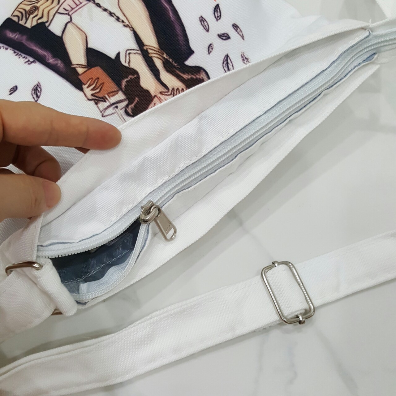 Túi tote mini đeo chéo TROY vải canvas in hình No Tea No Work chú chim nhỏ xinh xắn