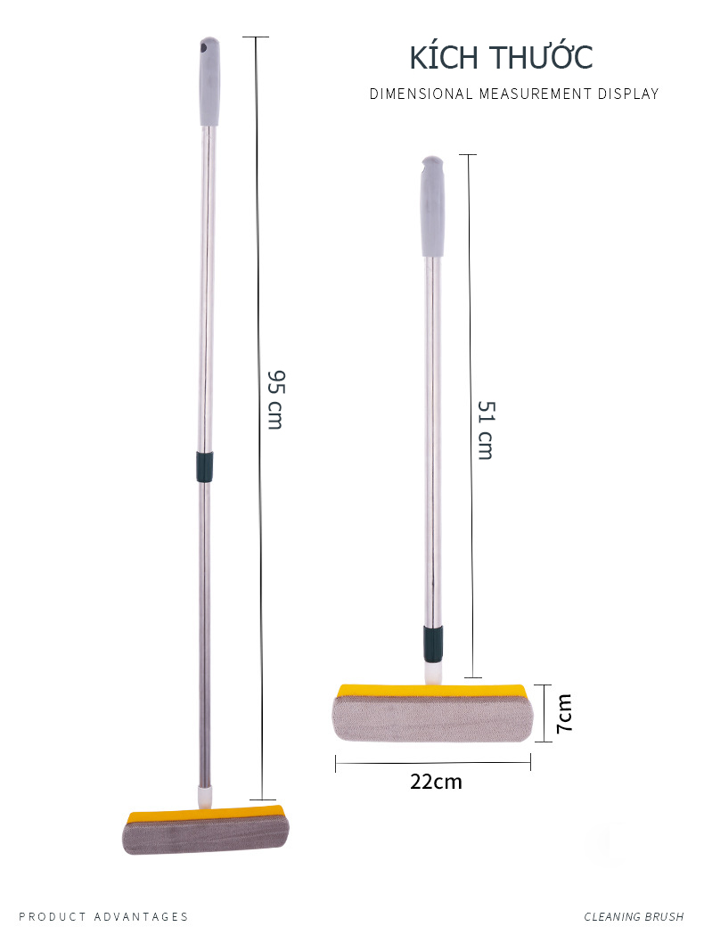 (Tặng 01 Móc Treo) Cây lau kính thông minh đa năng 2 trong 1. Chiều dài thay đổi theo chiều cao kính, chất liệu INOX GeLife1024