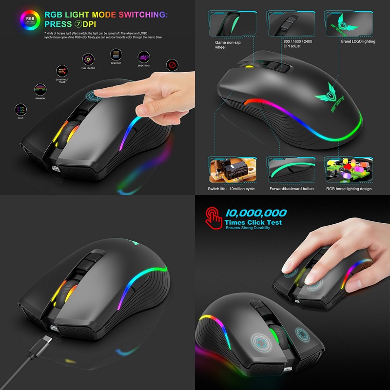 Chuột Không Dây Pin sạc T26 Gaming Mouse Type C - hàng nhập khẩu