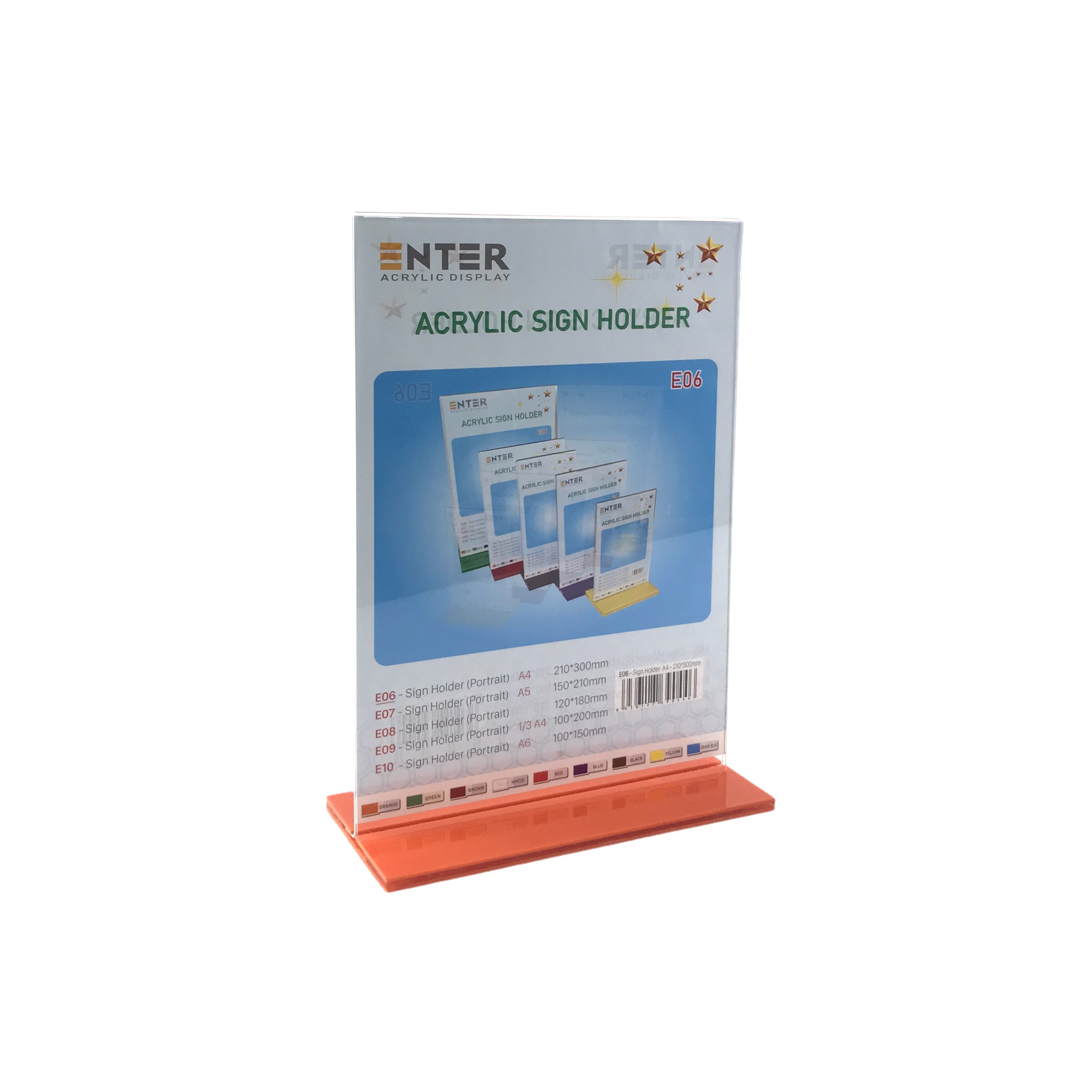 Kệ menu nhà hàng, Standee mica để bàn, Bảng quét mã QR Code, Kệ mica 2 mặt Enter E06 210x300mm đế lùa A4