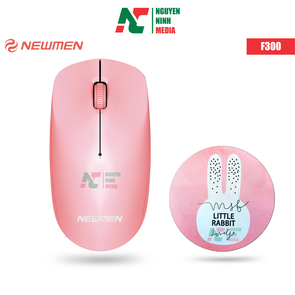 Chuột Không Dây Newmen F300 Pink ( Màu Hồng) Kèm Lót Chuột Hình Thỏ - Hàng Chính Hãng