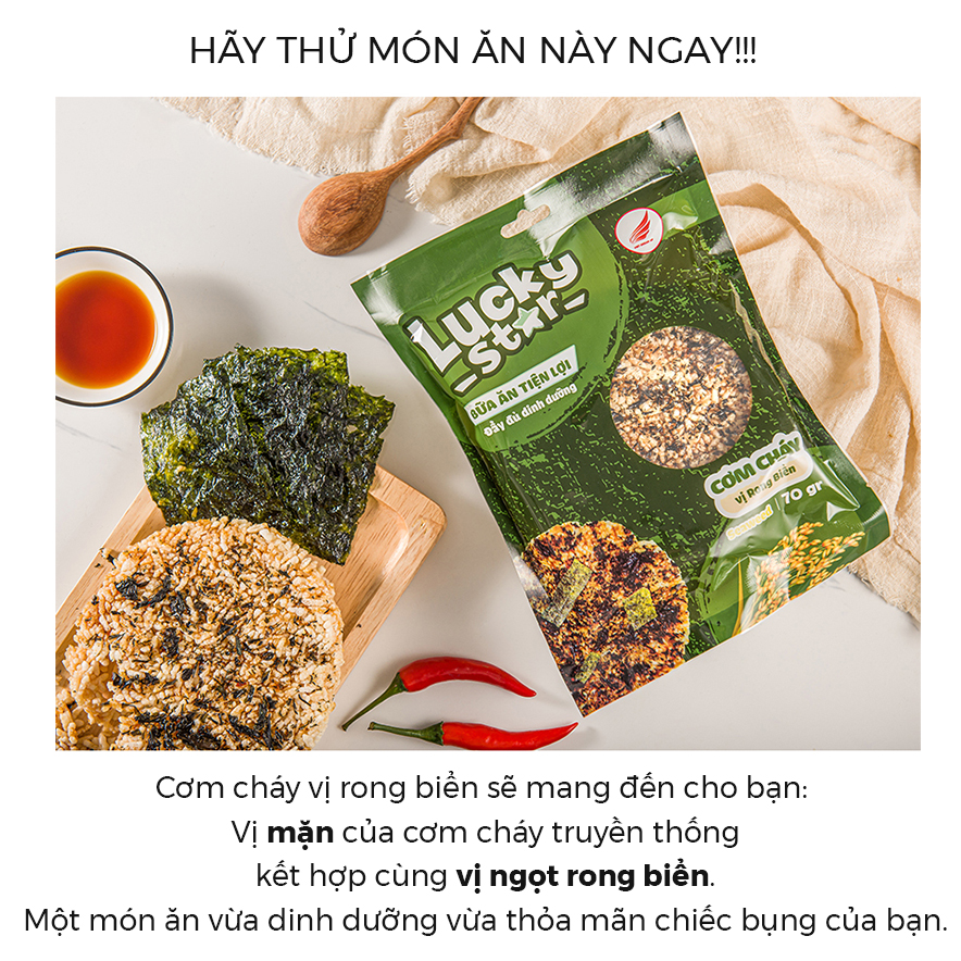 Cơm cháy rong biển Hàn Quốc Lucky Star gói 70g đậm vị giòn tan đồ ăn vặt dinh dưỡng Lucky Star đảm bảo ATTP