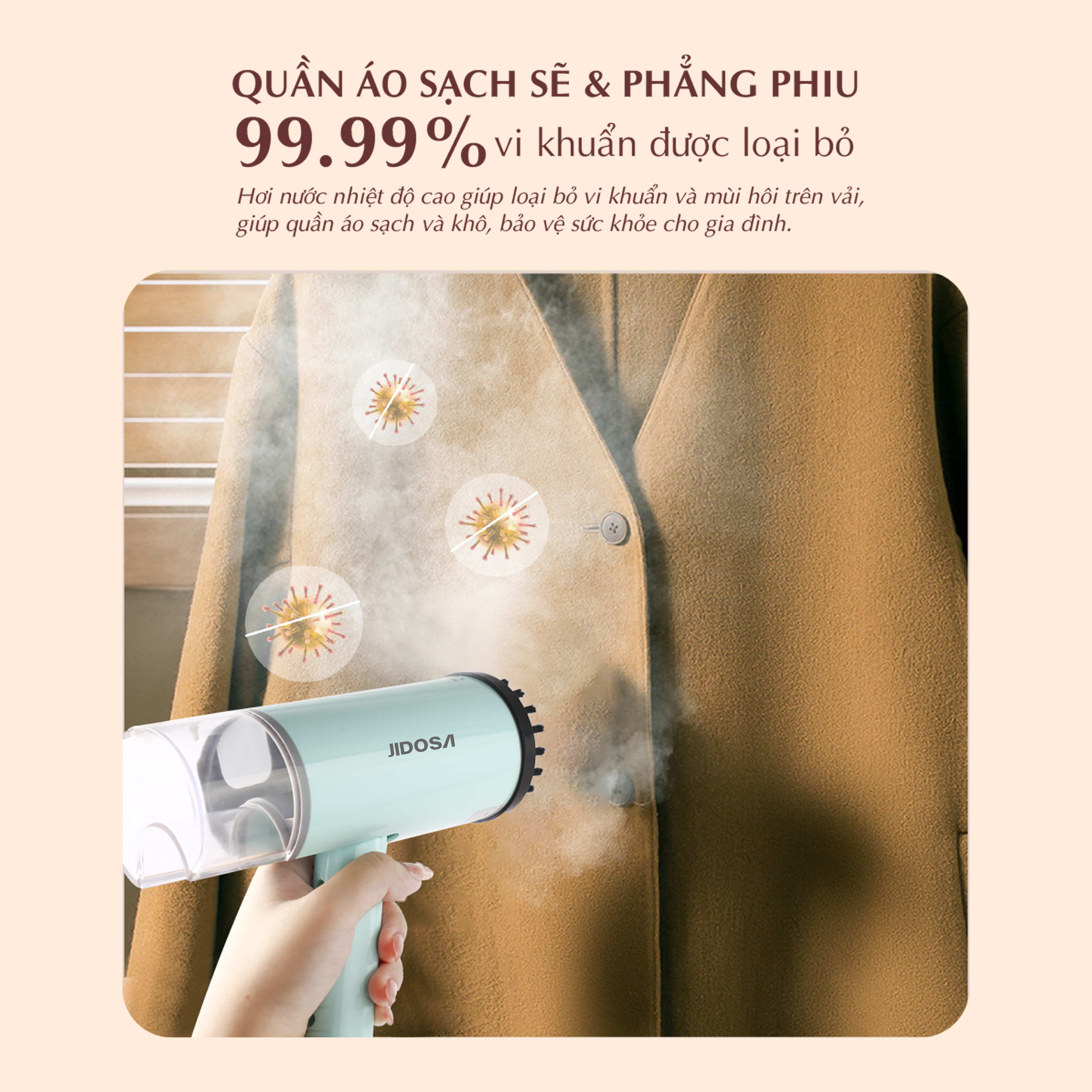 Bàn Là Hơi Nước JIDOSA JD4350 Cầm Tay Gấp Gọn Công Suất 800W , Bàn Ủi Mini Bình Nước Lớn 170ml hàng chính hãng