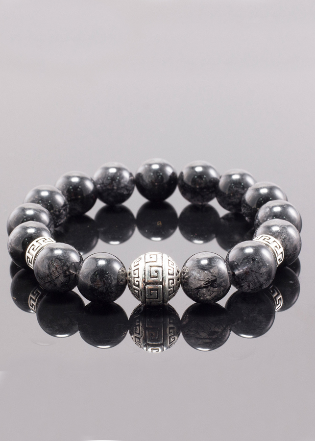 Vòng tay đá thạch anh tóc đen phối charm bạc Ngọc Quý Gemstones