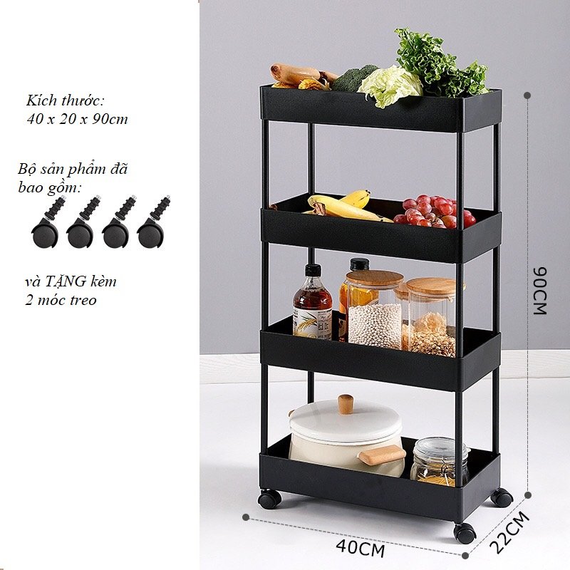 Kệ đựng đồ 4 tầng tiện lợi, có bánh xe di chuyển, kệ bỉm sữa, Spa đa năng