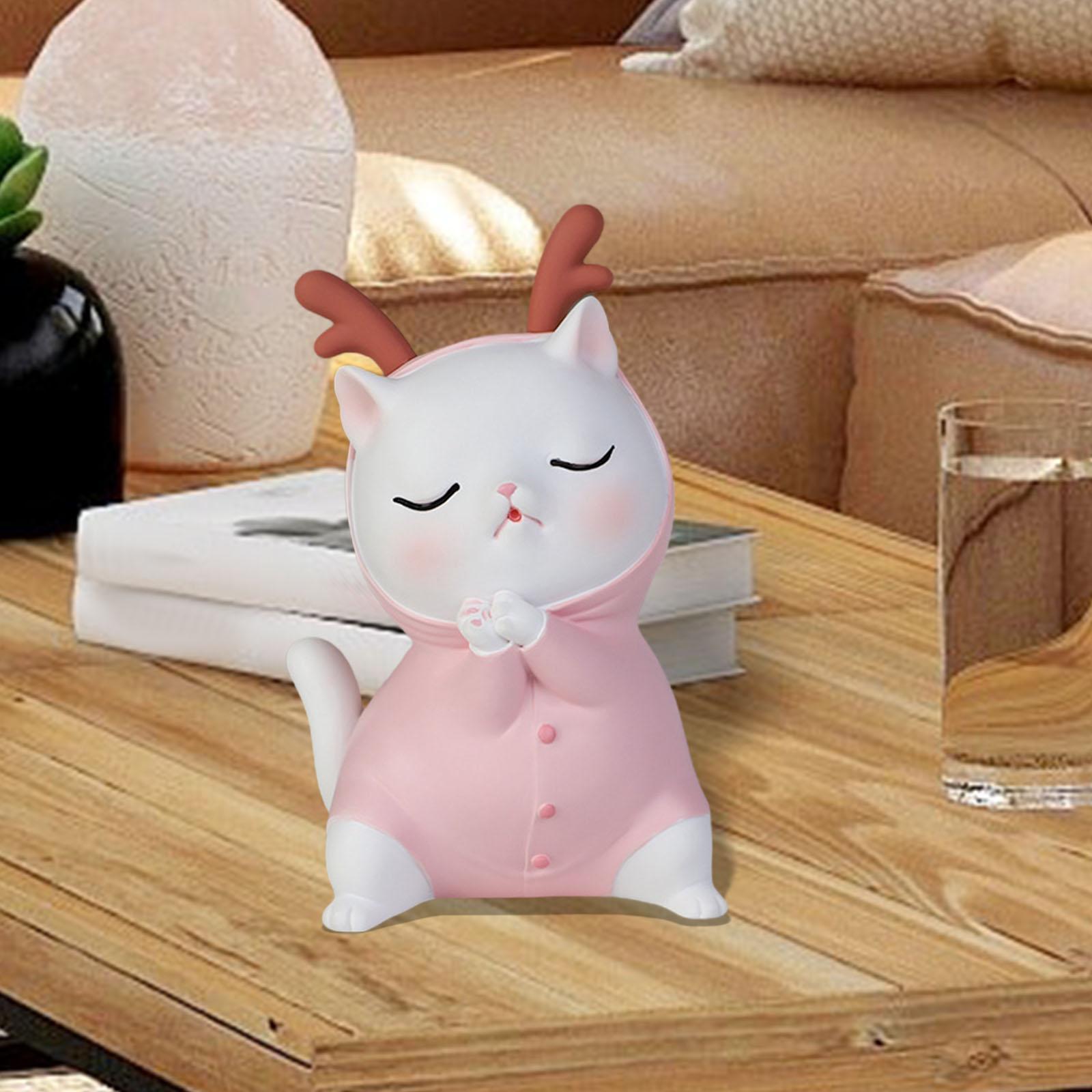 Cat Figurine Decoration Sculpture Kitty Statue for Tabletop Living Room Pink