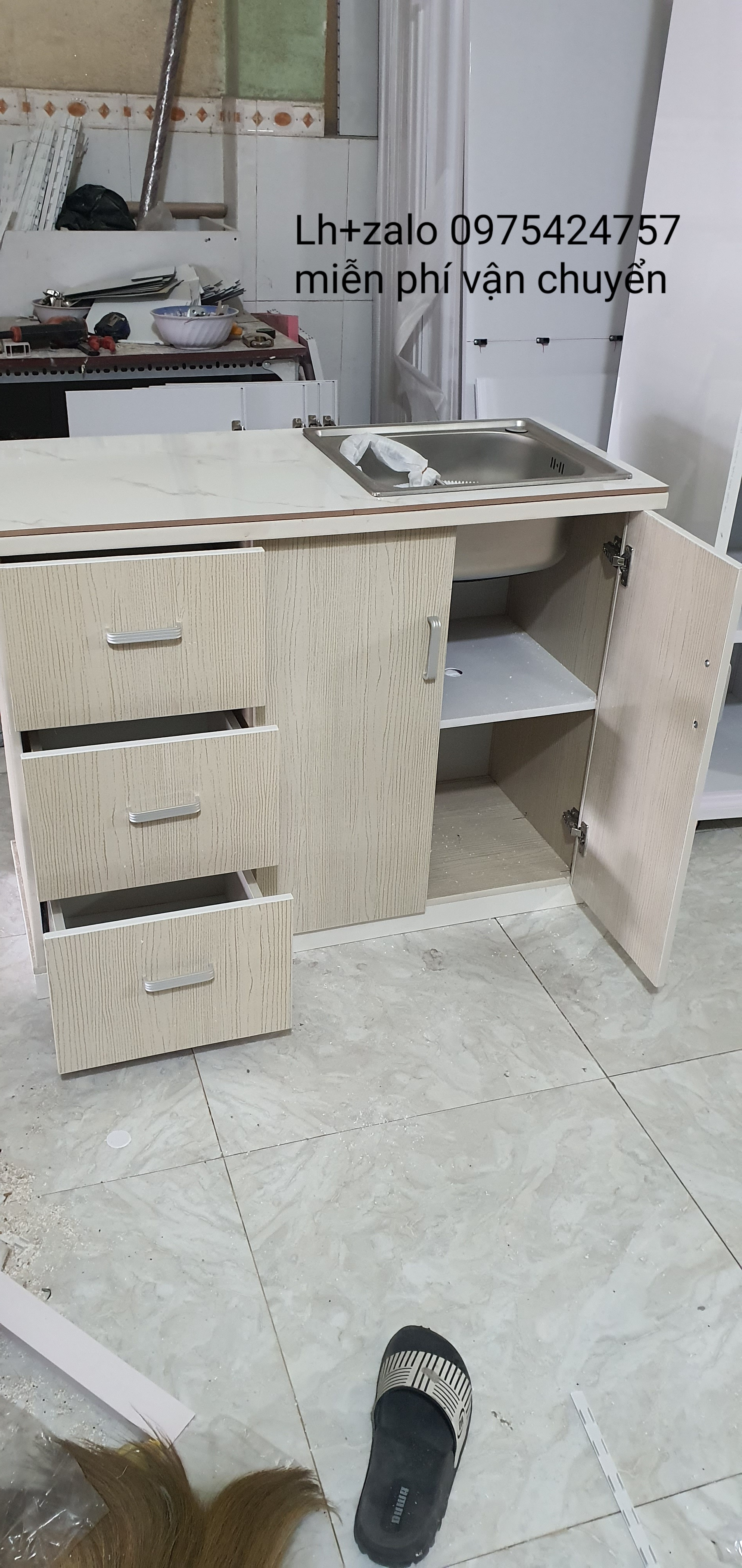 Tủ bếp mini sẵn bồn hộp kéo