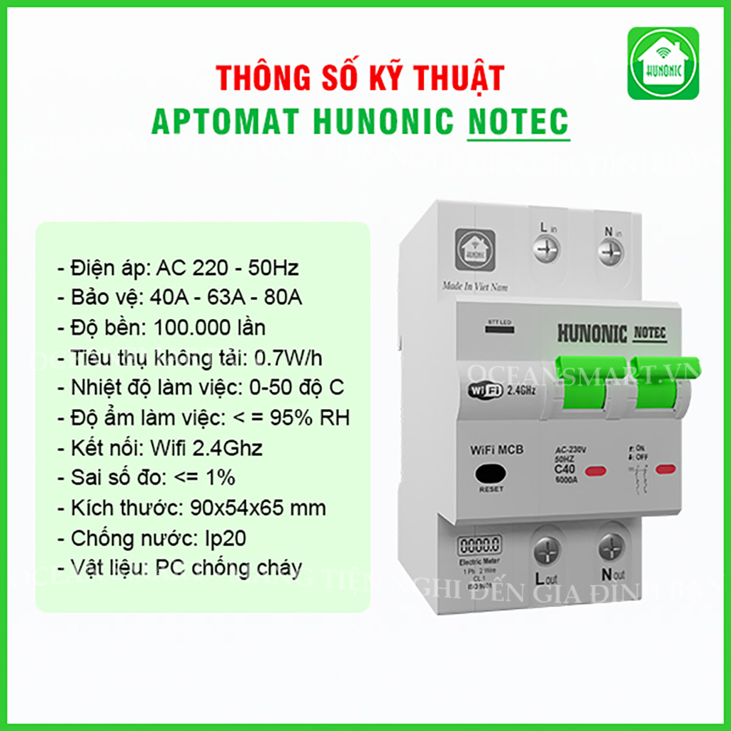 Aptomat Thông Minh Đo Năng Lượng HUNONIC Notec - HNATME