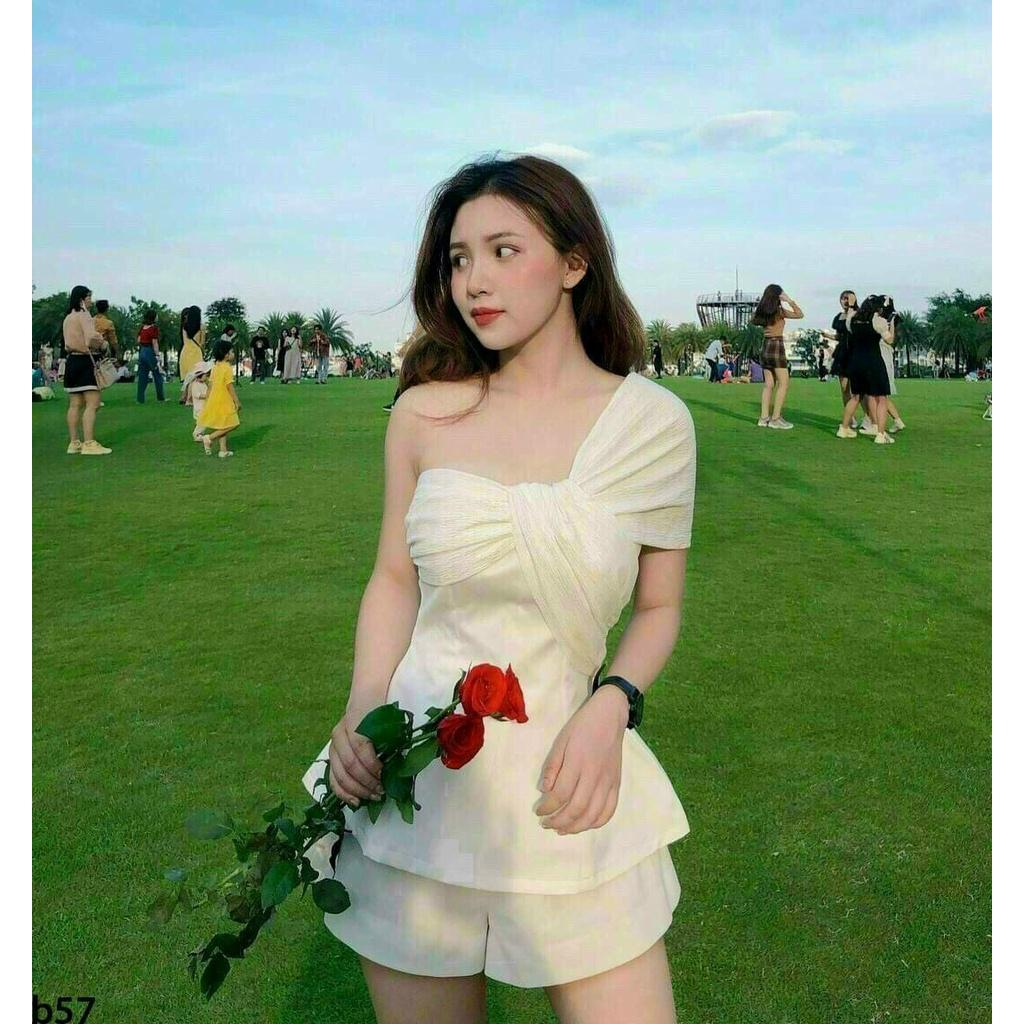 SÉT ÁO LỆCH VAI XOẮN KEIU PHỐI MÀU Y HÌNH