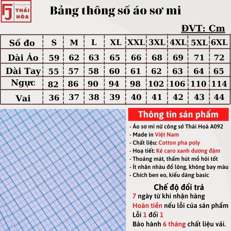 Sơ mi nữ Thái Hoà đẹp công sở cotton kẻ caro màu xanh dương A092-04-01